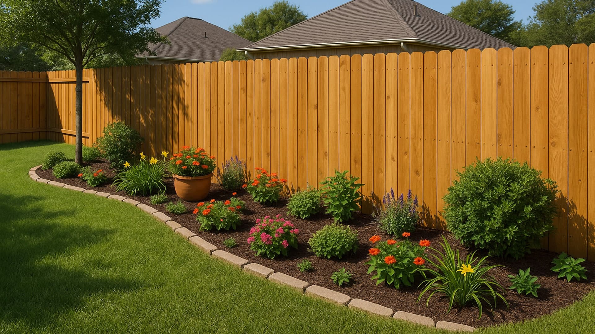 Backyard security fencing in Deer Park, TX, showcasing a sturdy wooden fence.