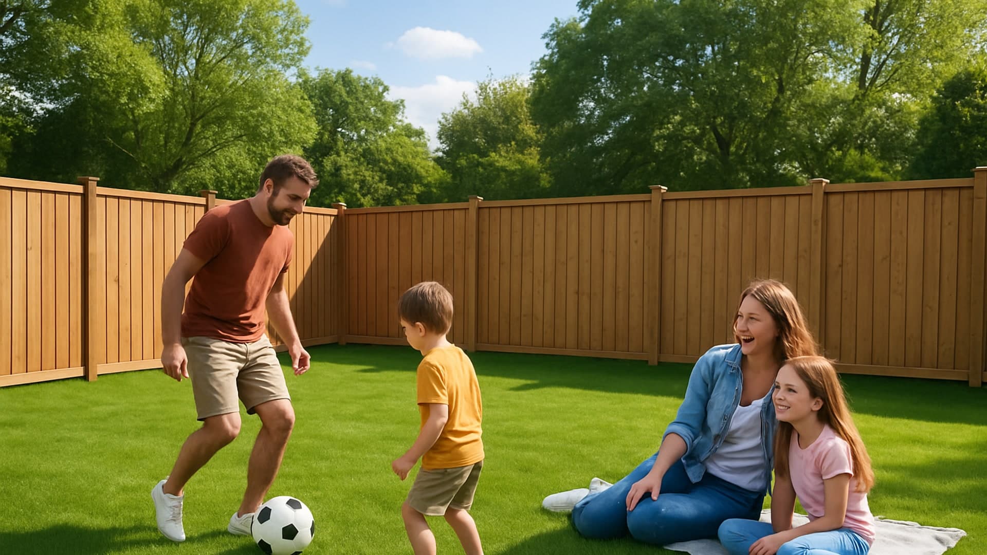 Residential backyard with security fencing in Baytown, Texas.
