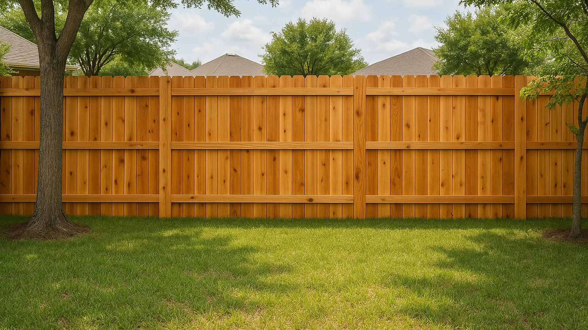 Cedar fence providing privacy in a Rosenberg, TX backyard