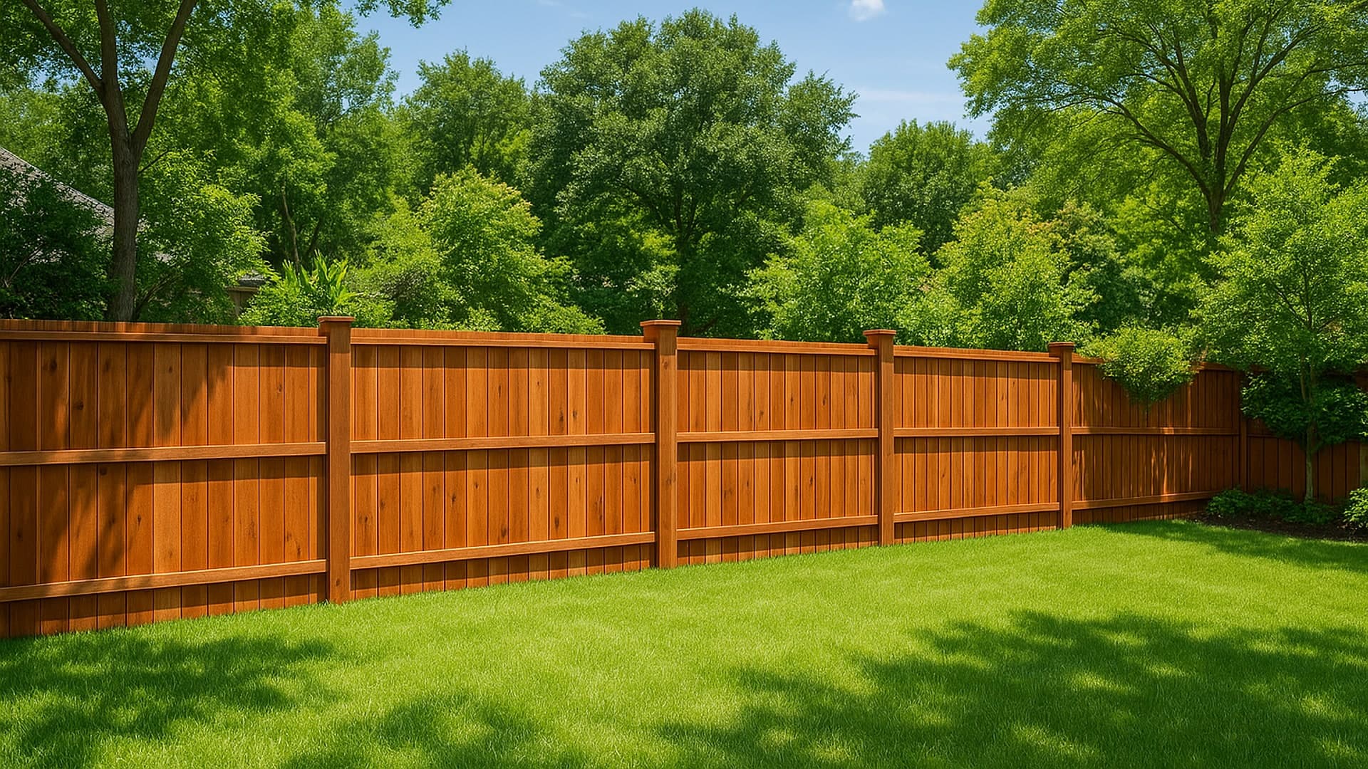 Beautiful cedar fence in Atascocita, TX backyard.