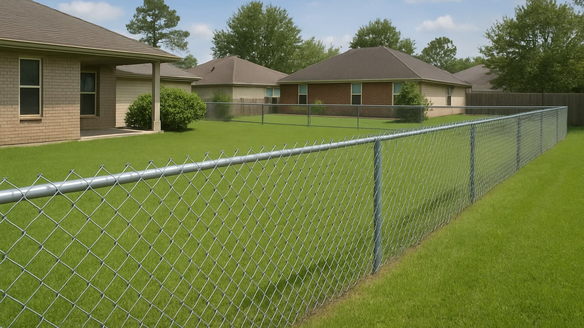 Suburban backyard with chain link fence in Atascocita, TX