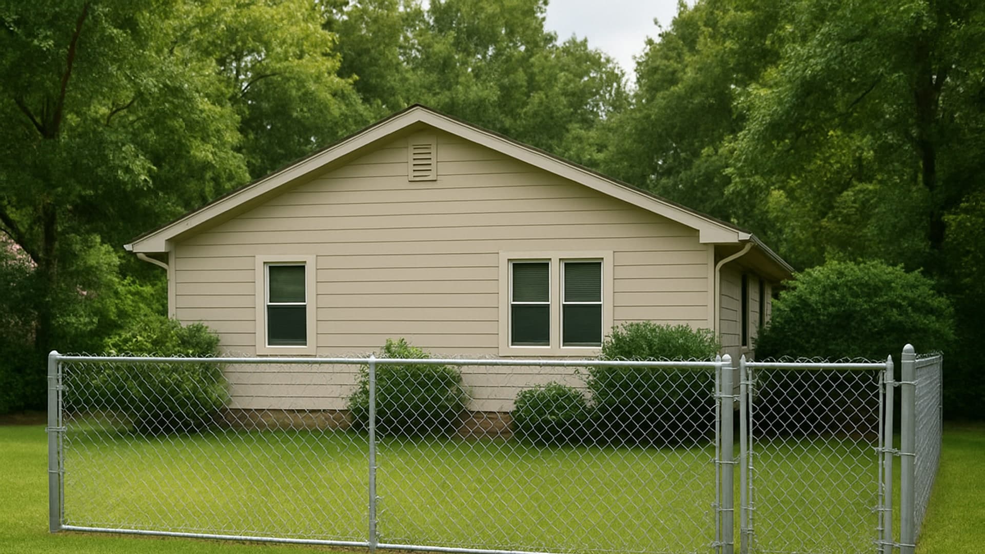 Residential chain link fence in Kemah, TX with a garden.