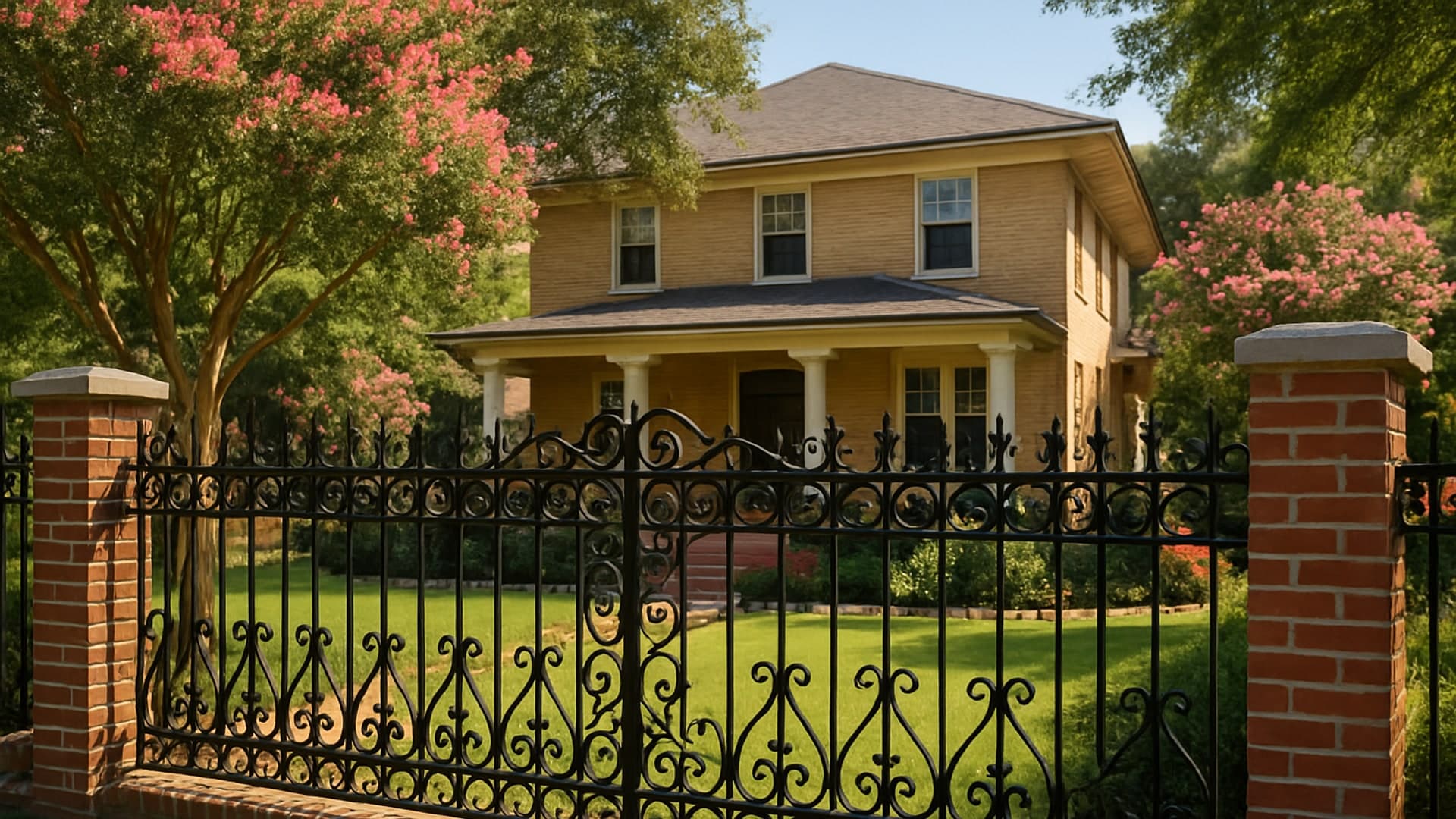 Wrought iron fence installed around a backyard in Sheldon, TX