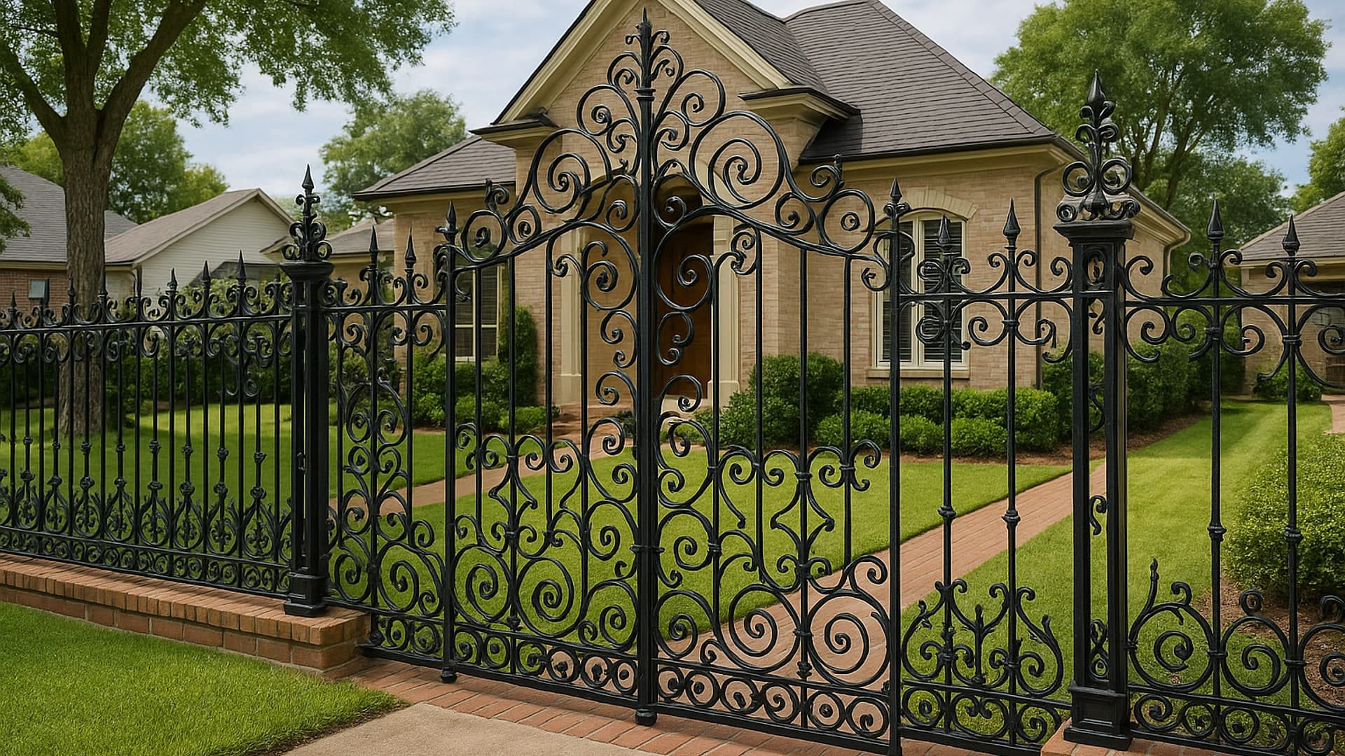 Wrought iron fence in La Porte, TX with decorative elements
