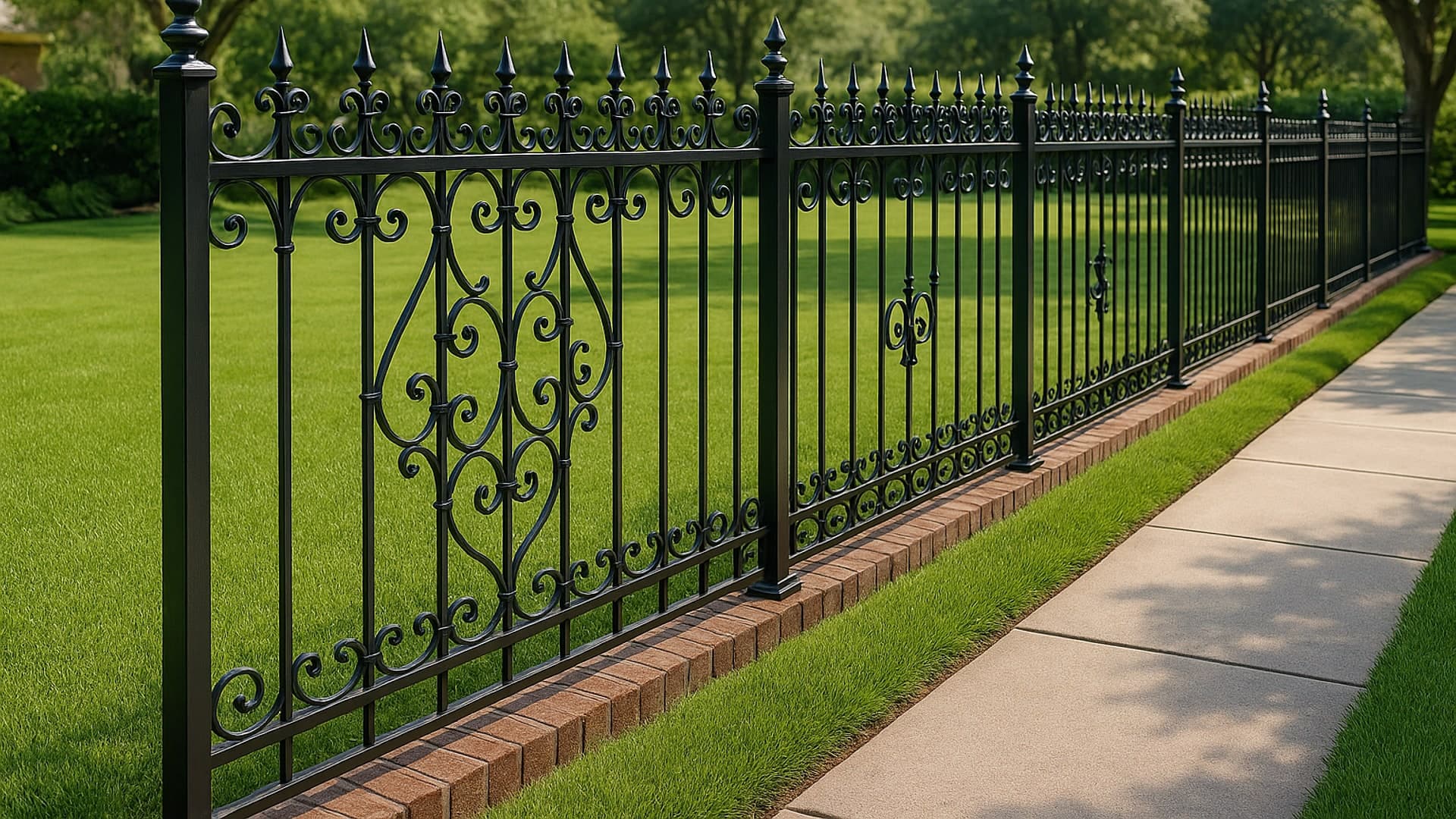 Wrought iron fence in a Tomball, TX yard