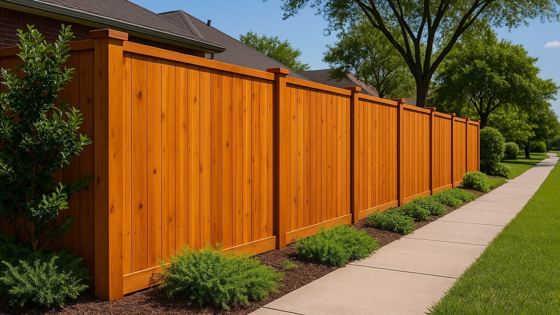 A cedar fence surrounding a garden in Deer Park, TX, highlighting quality craftsmanship.