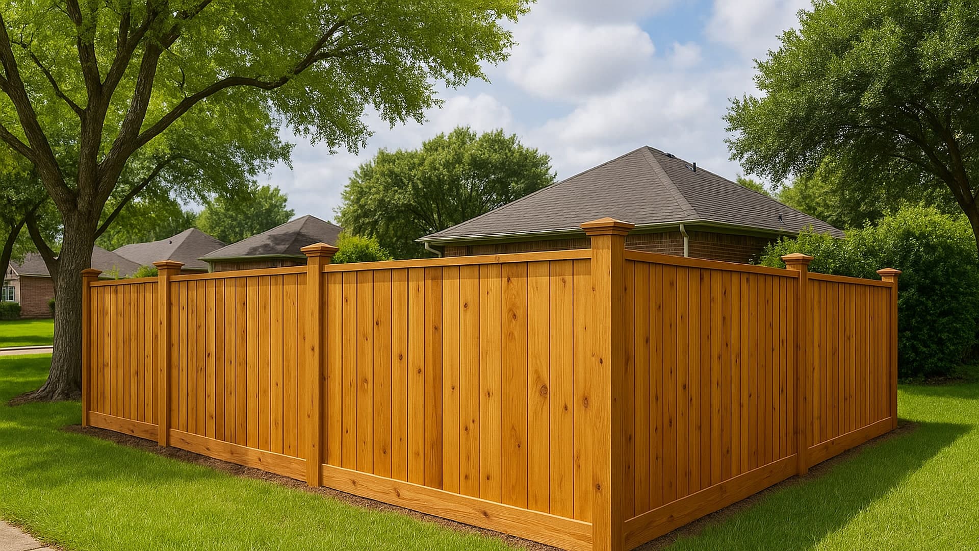 Wooden fence in Sheldon, TX suburban area
