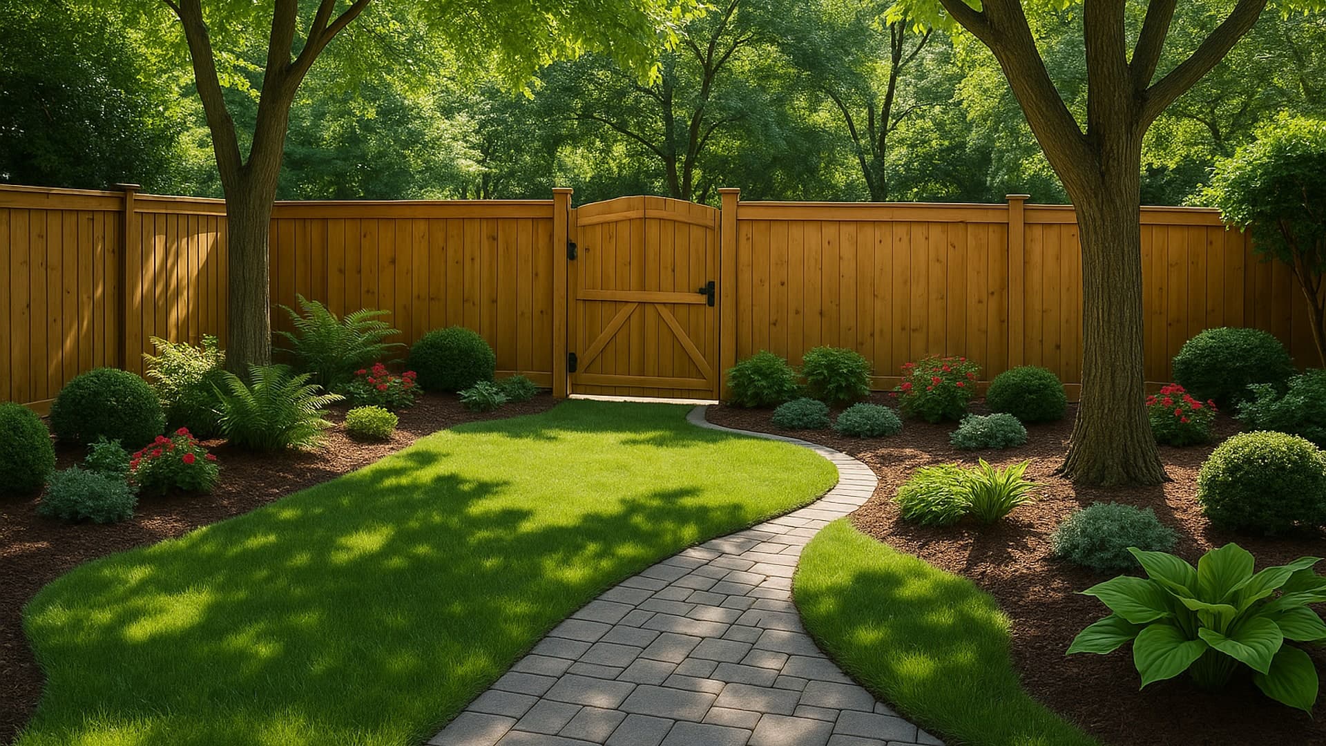 Backyard with a wooden privacy fence installed in Pasadena, TX.