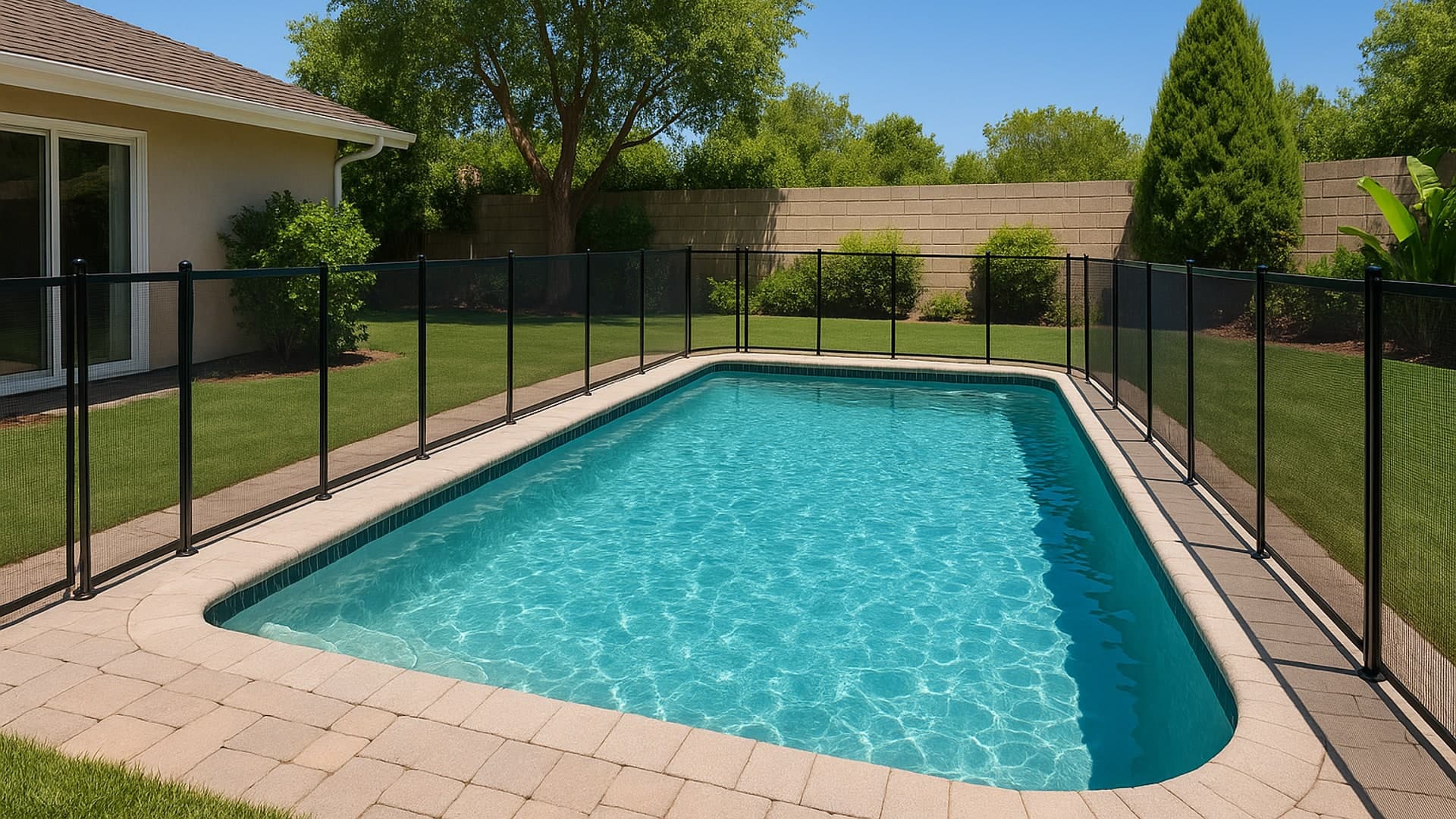 Pool safety fence in a Highlands TX backyard