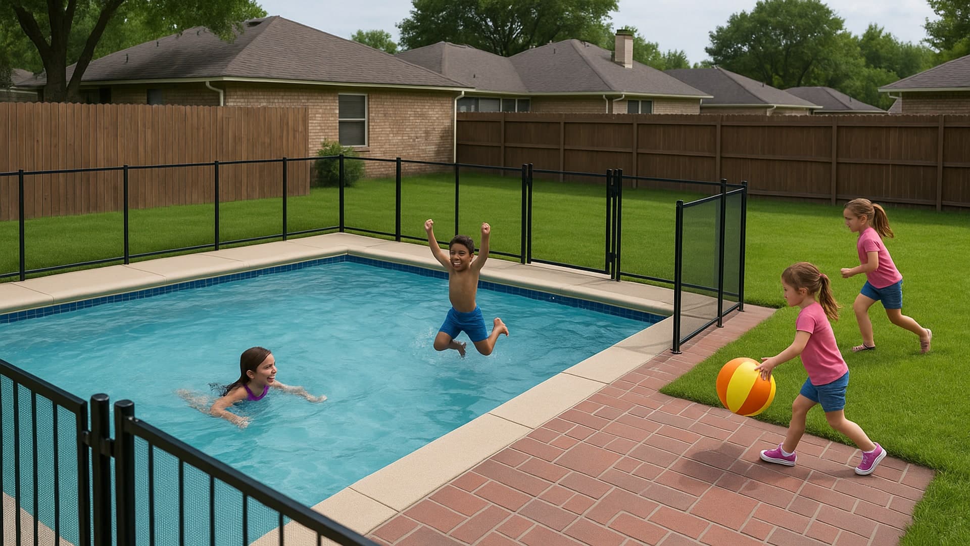 A safe and private fenced pool backyard in Channelview.