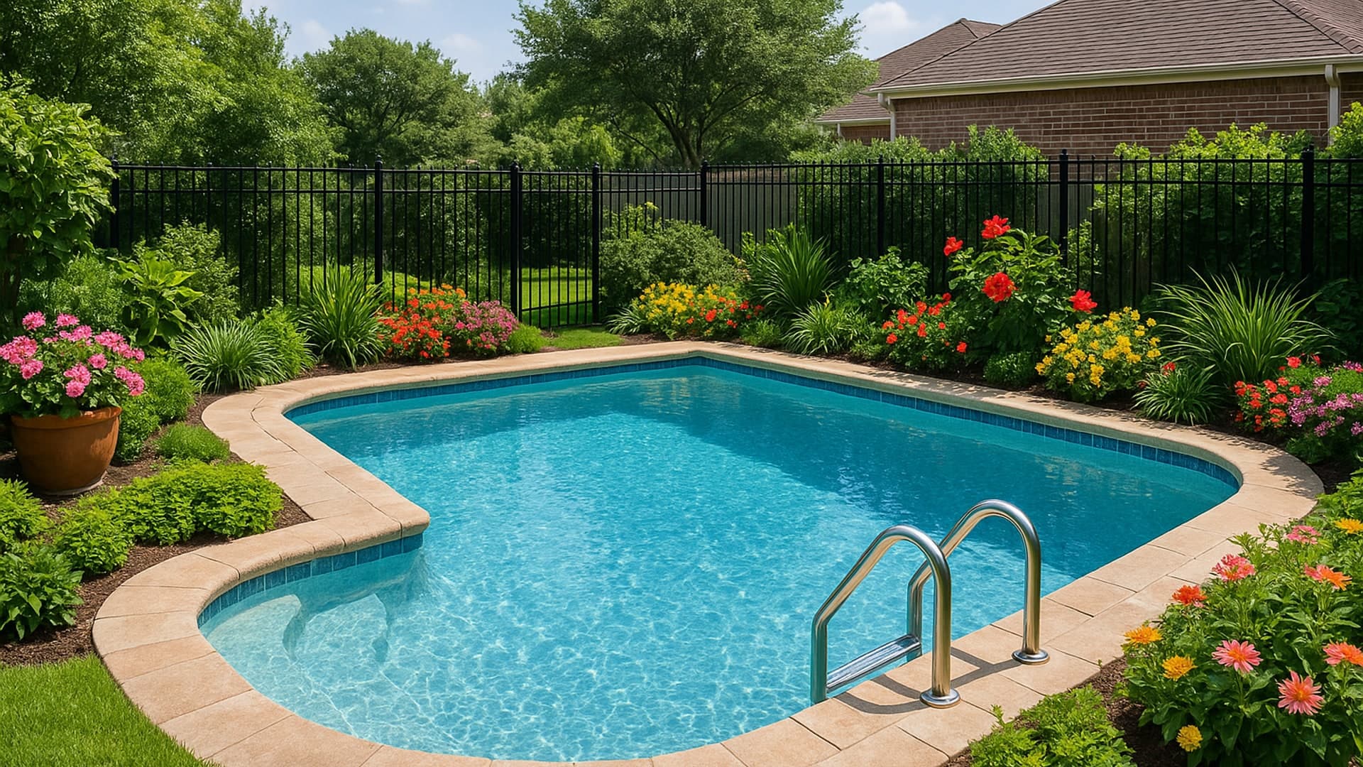 A secure and stylish fence surrounding a pool in a Sheldon backyard.