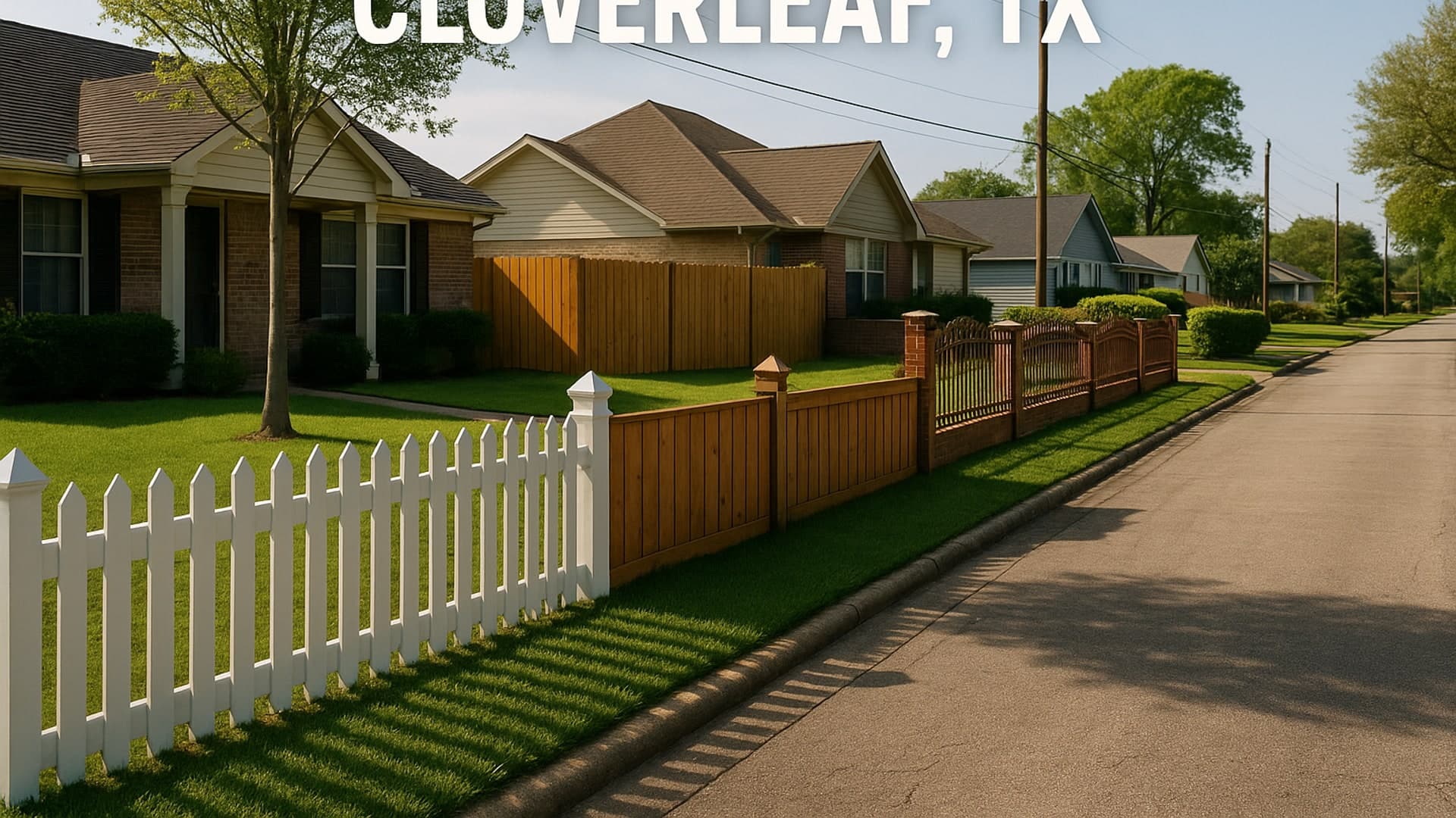 A variety of fences in a Cloverleaf, TX neighborhood