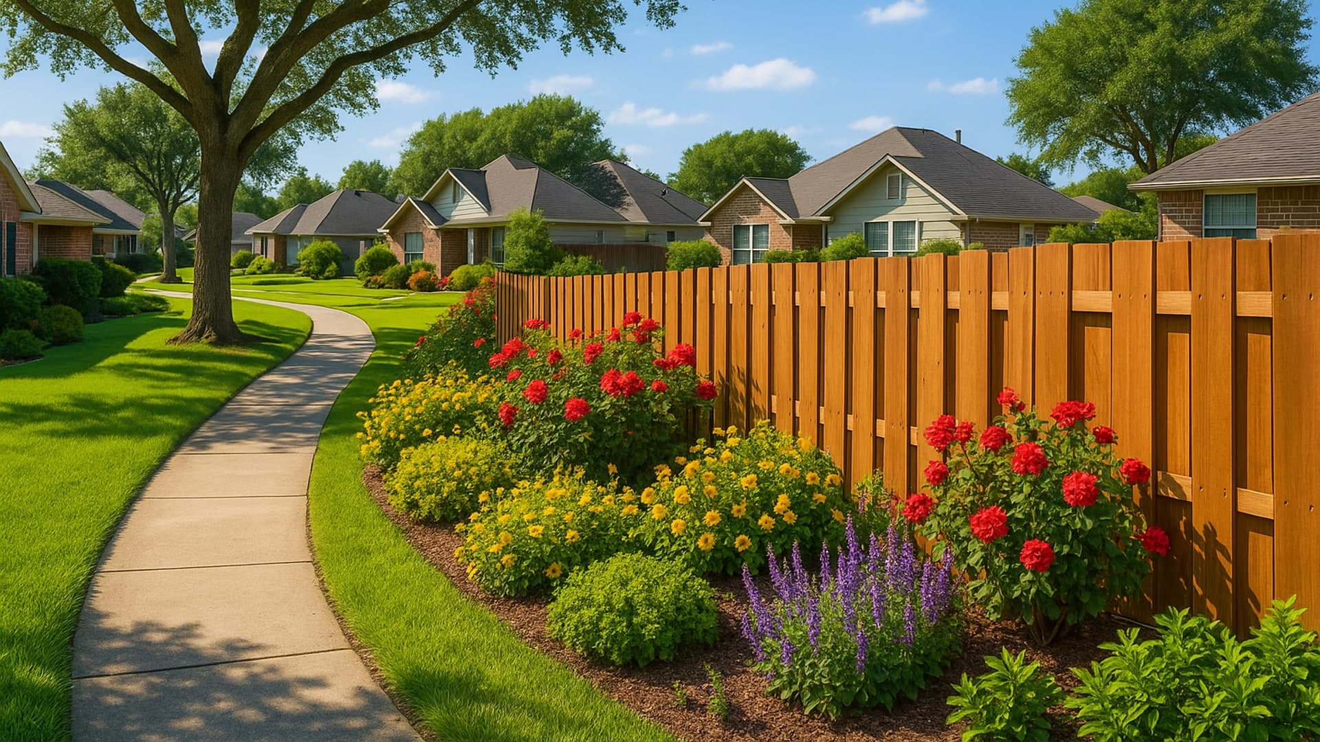 Well-maintained wooden fence in Baytown neighborhood