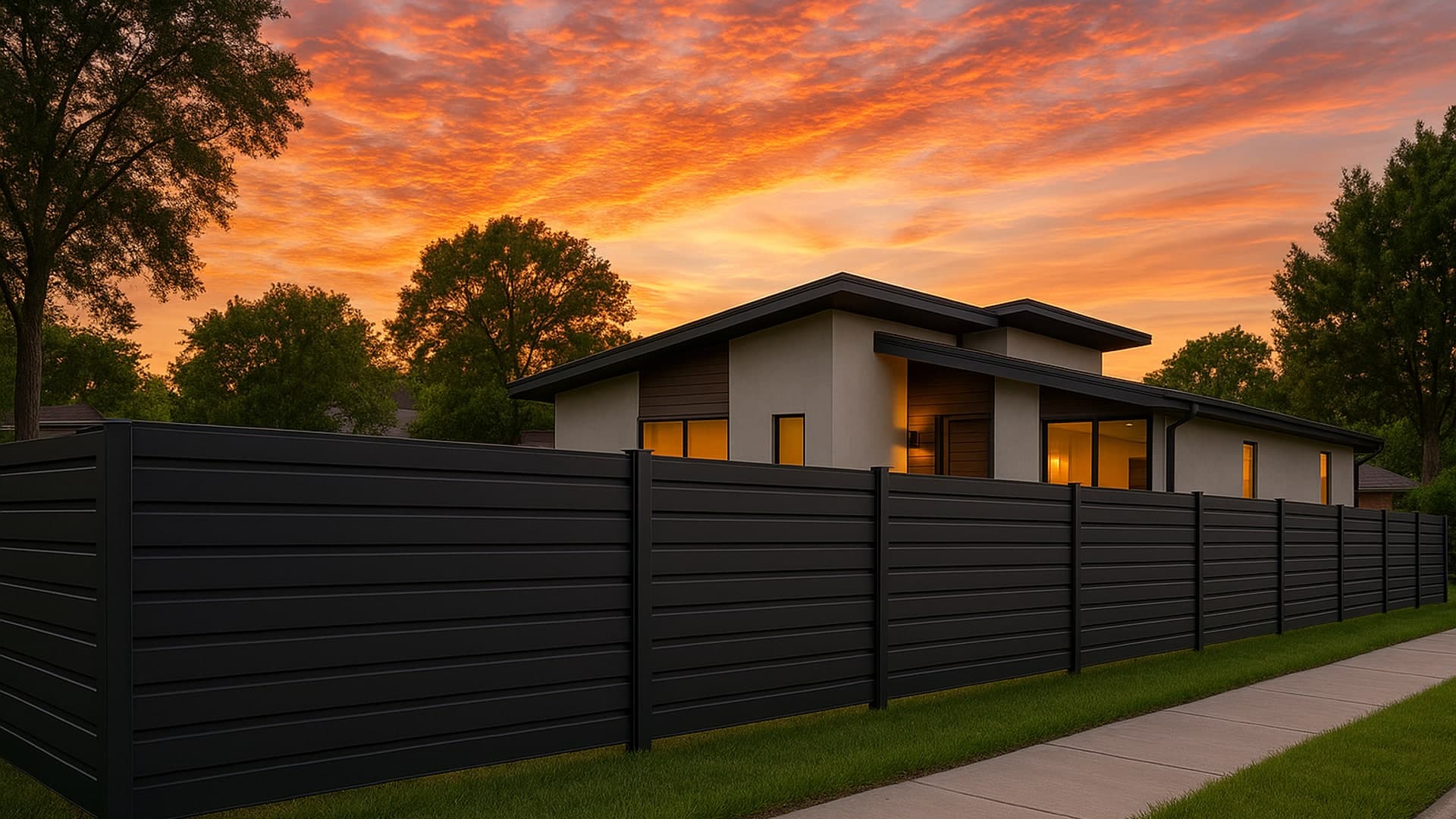 Modern metal panel fence in a residential setting in Channelview, TX.