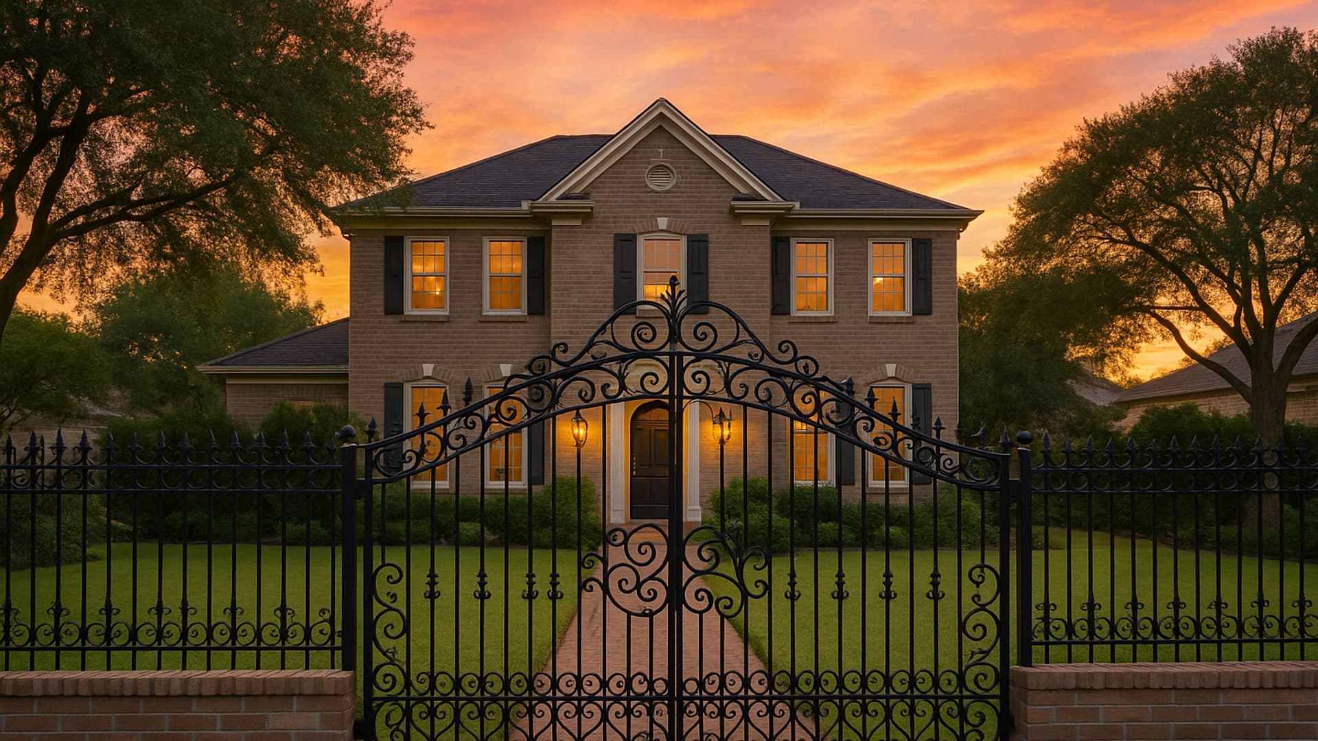 Baytown home with ornamental iron fence and decorative gate