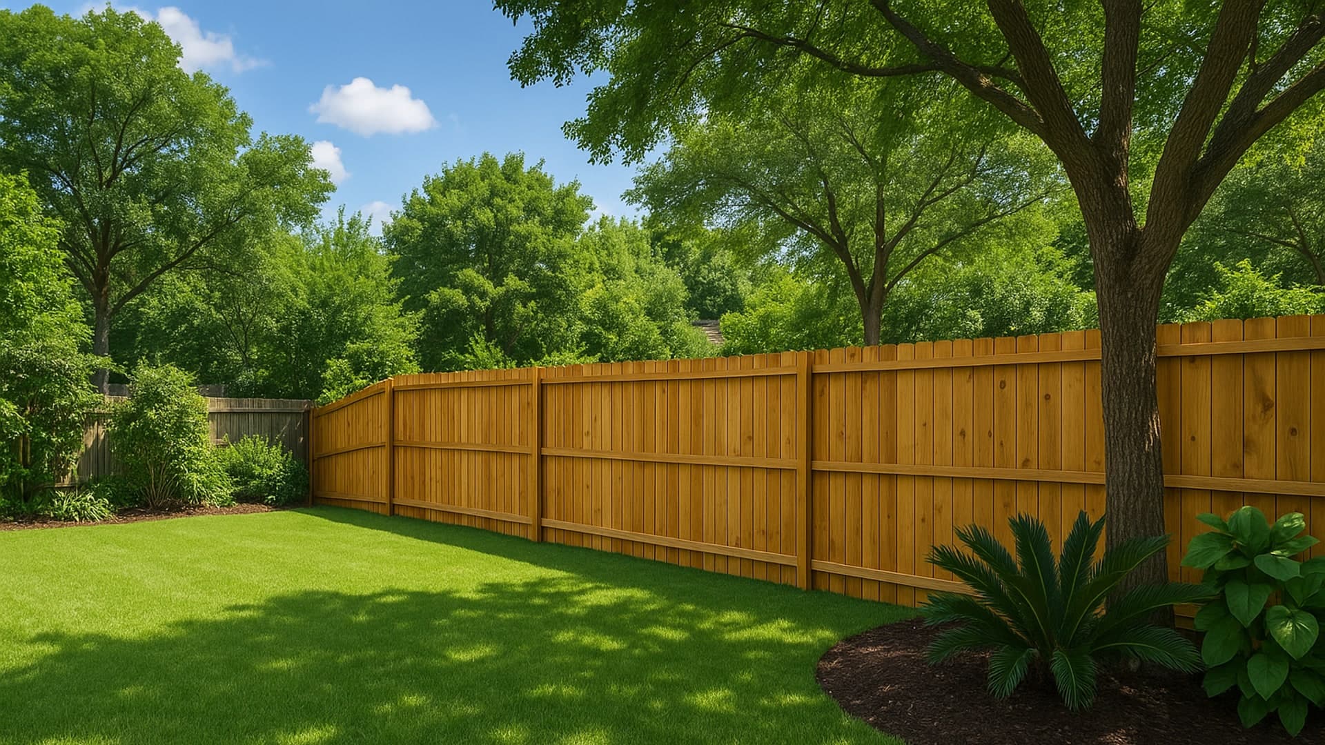 A rot-resistant wood fence in a Channelview backyard.
