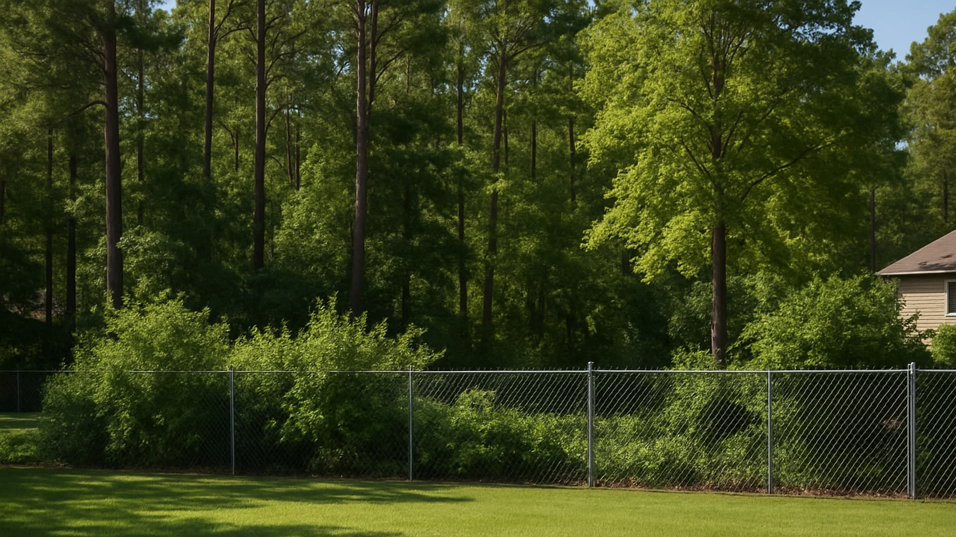 Chain link fence in a residential area of The Woodlands, TX