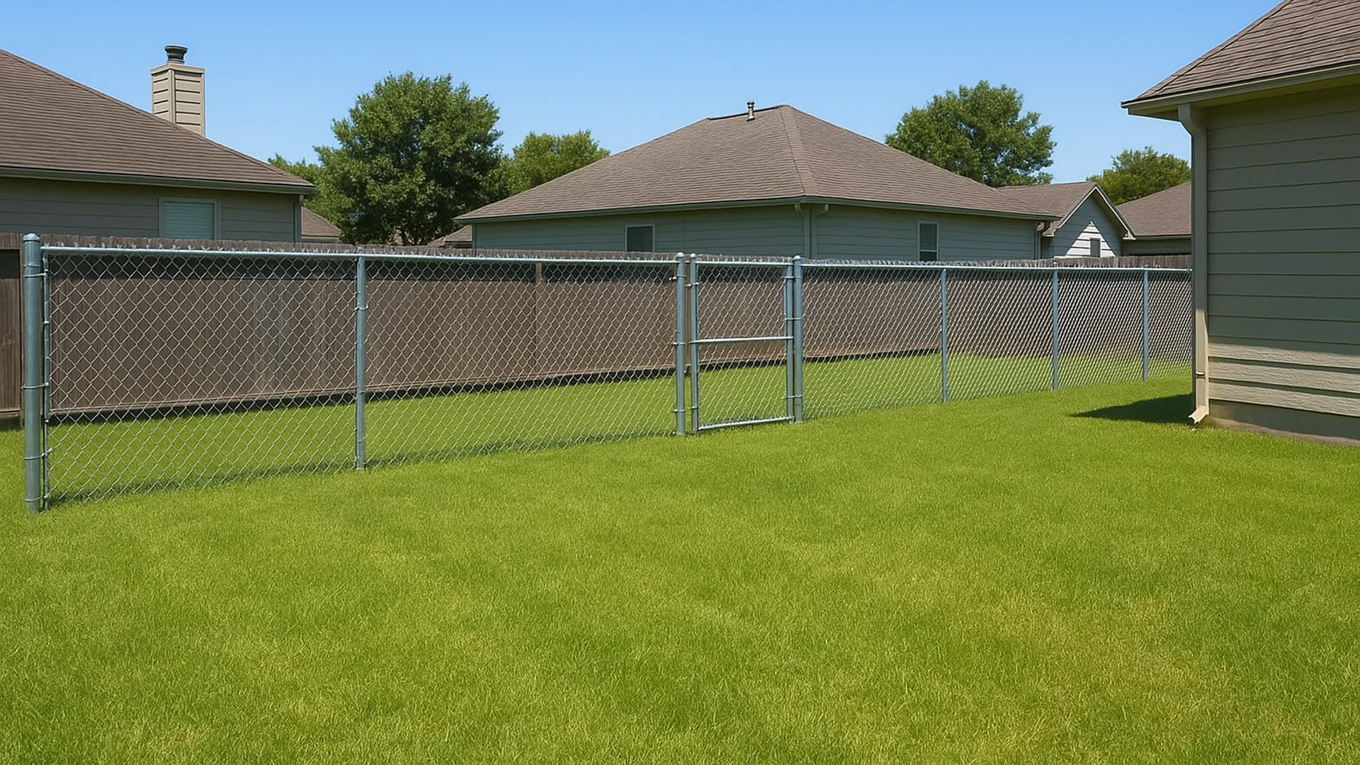 Chain link fence surrounding a residential property in Sheldon, TX.