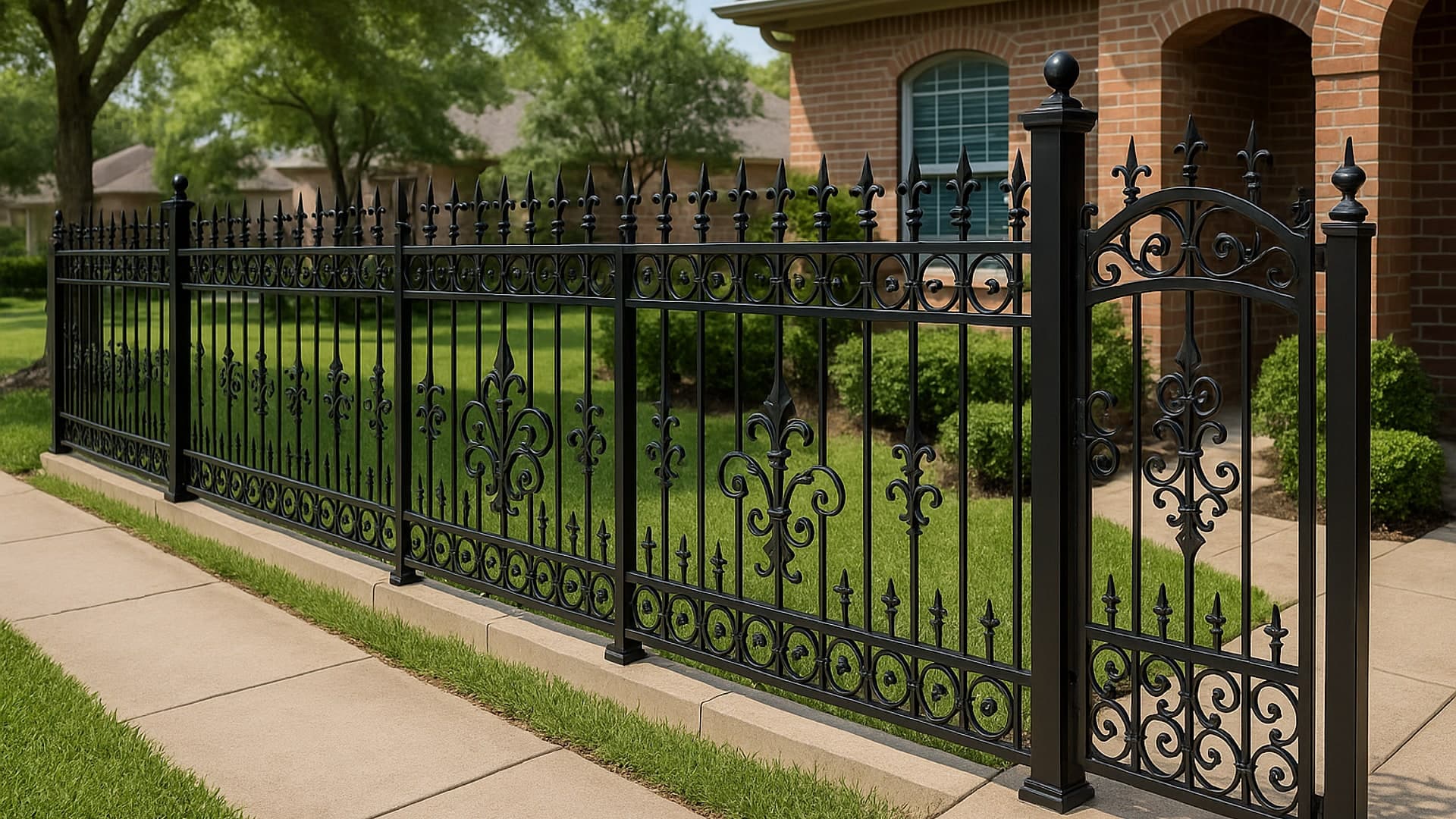 Wrought iron fence with decorative scrollwork in Pasadena, TX.