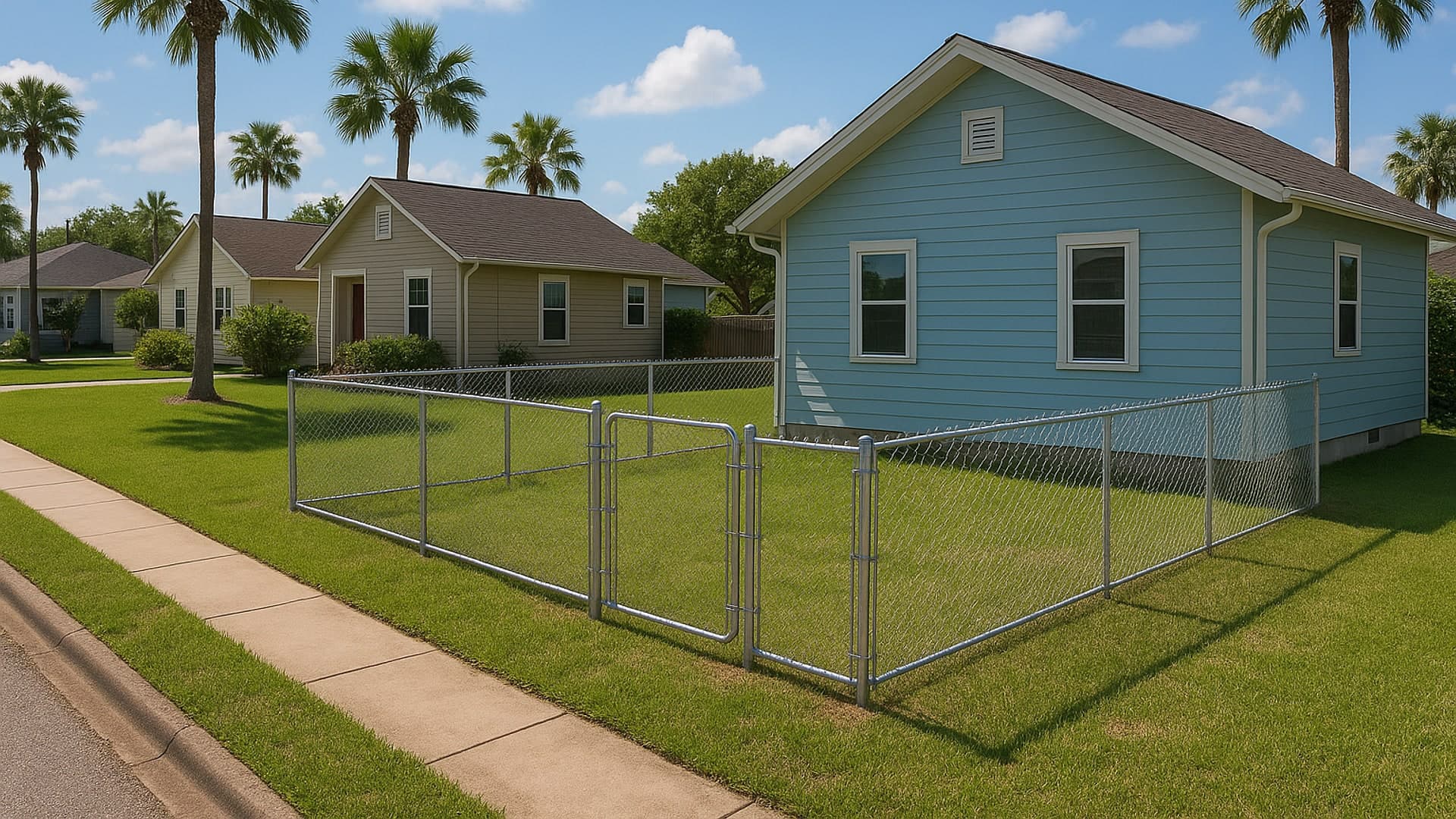 Chain link fence installed in a Kemah, TX backyard.