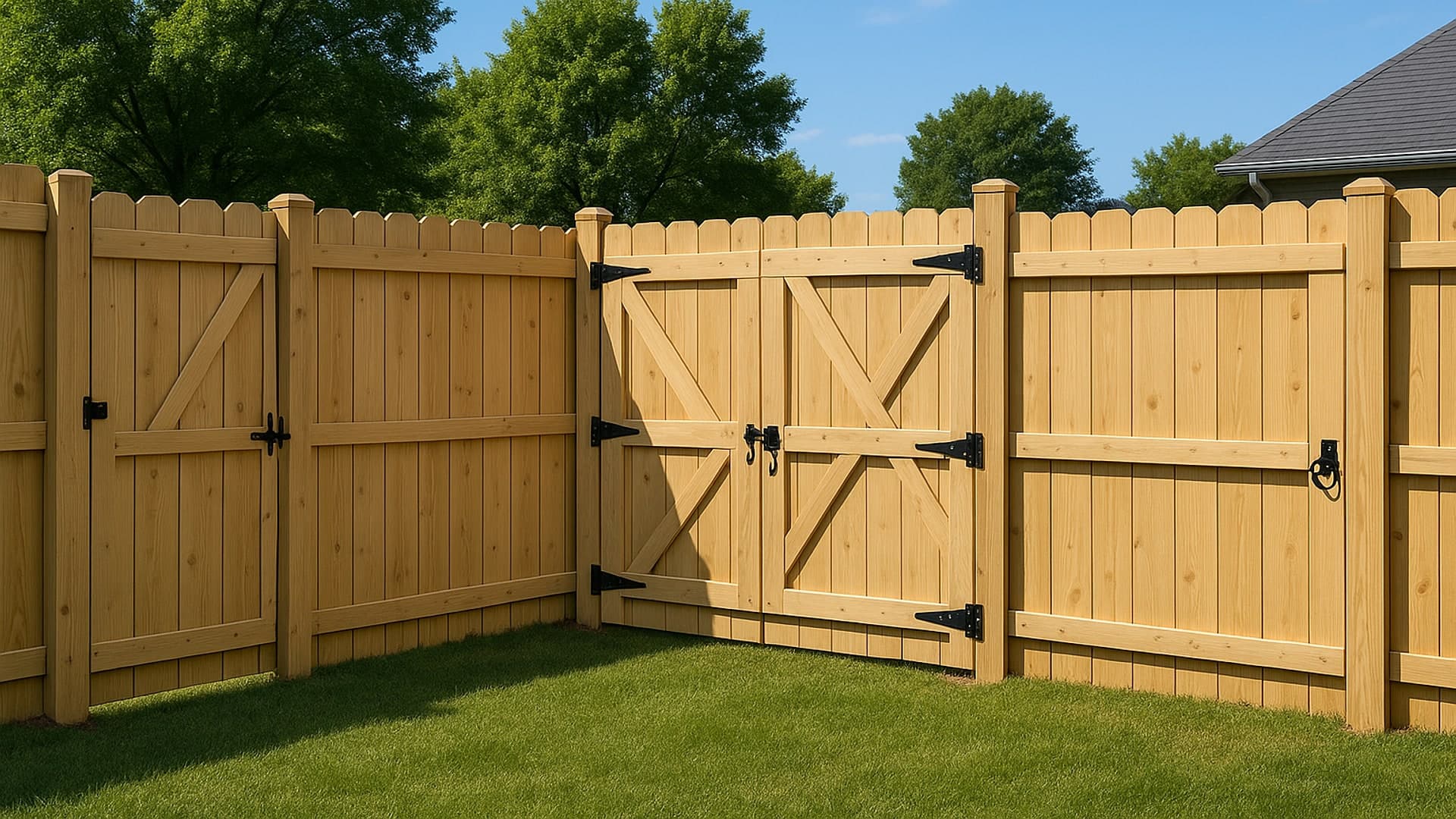 Newly installed privacy fence in a Clear Lake backyard.