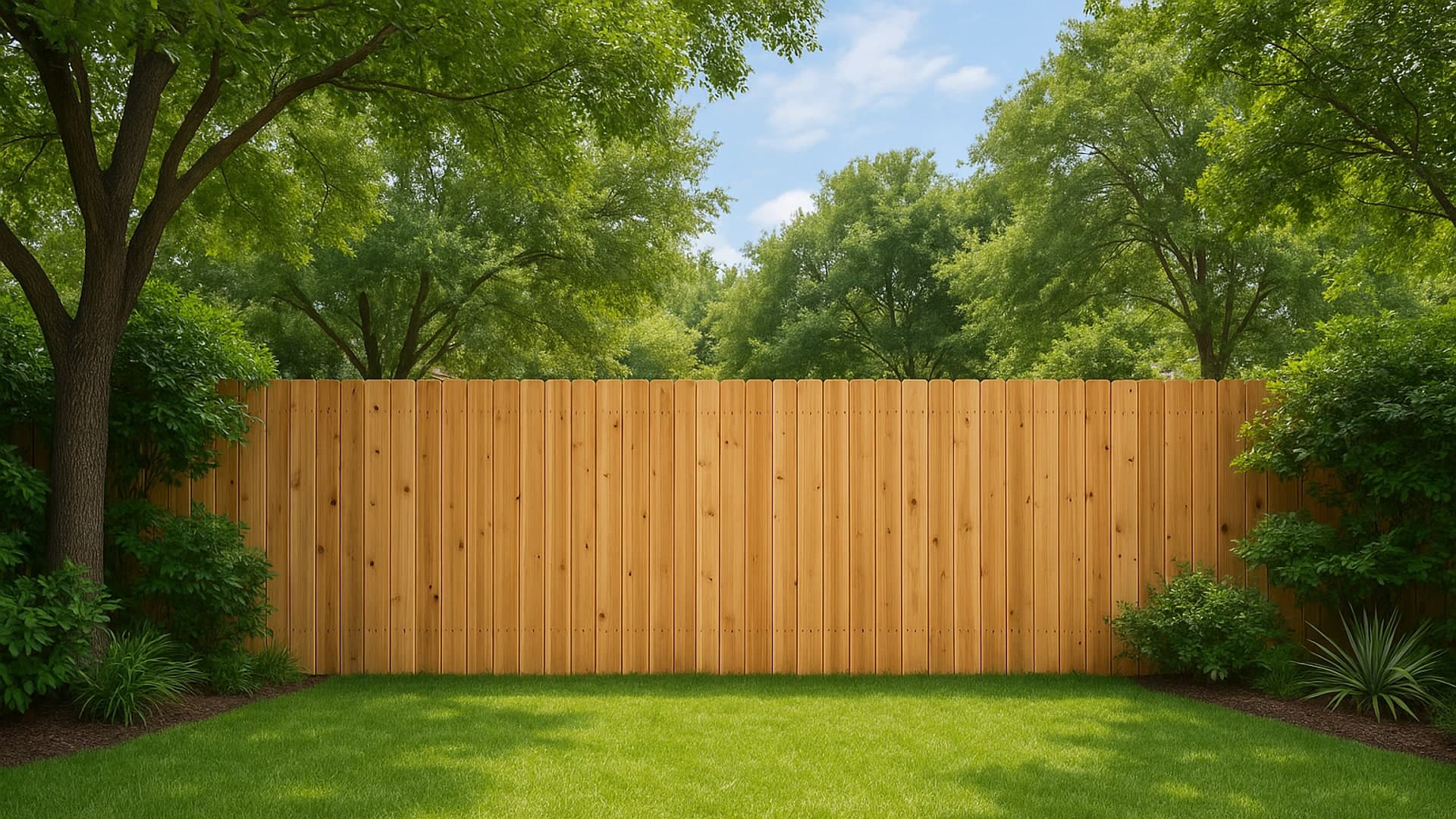 Backyard in Katy, TX with a wooden privacy fence.