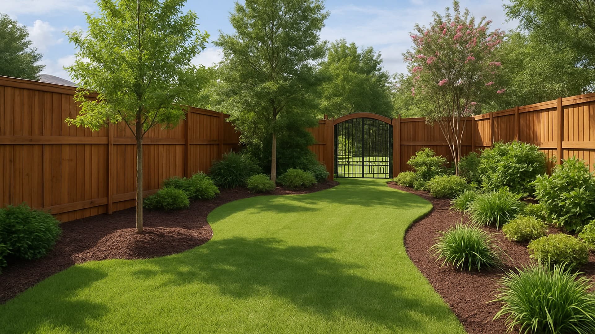 Backyard view featuring a tall privacy fence in Katy, TX.