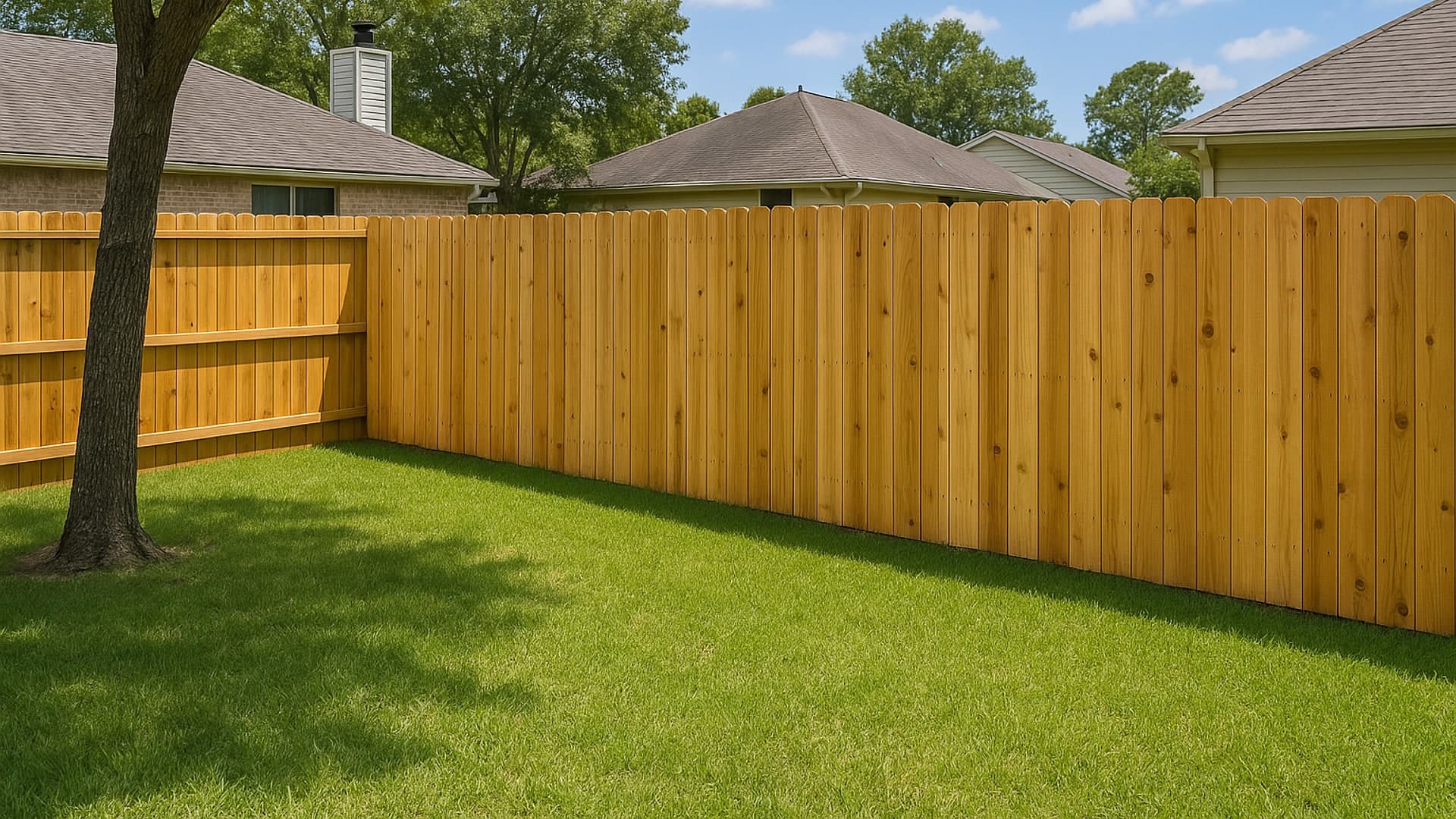 A wooden privacy fence in a Kingwood backyard