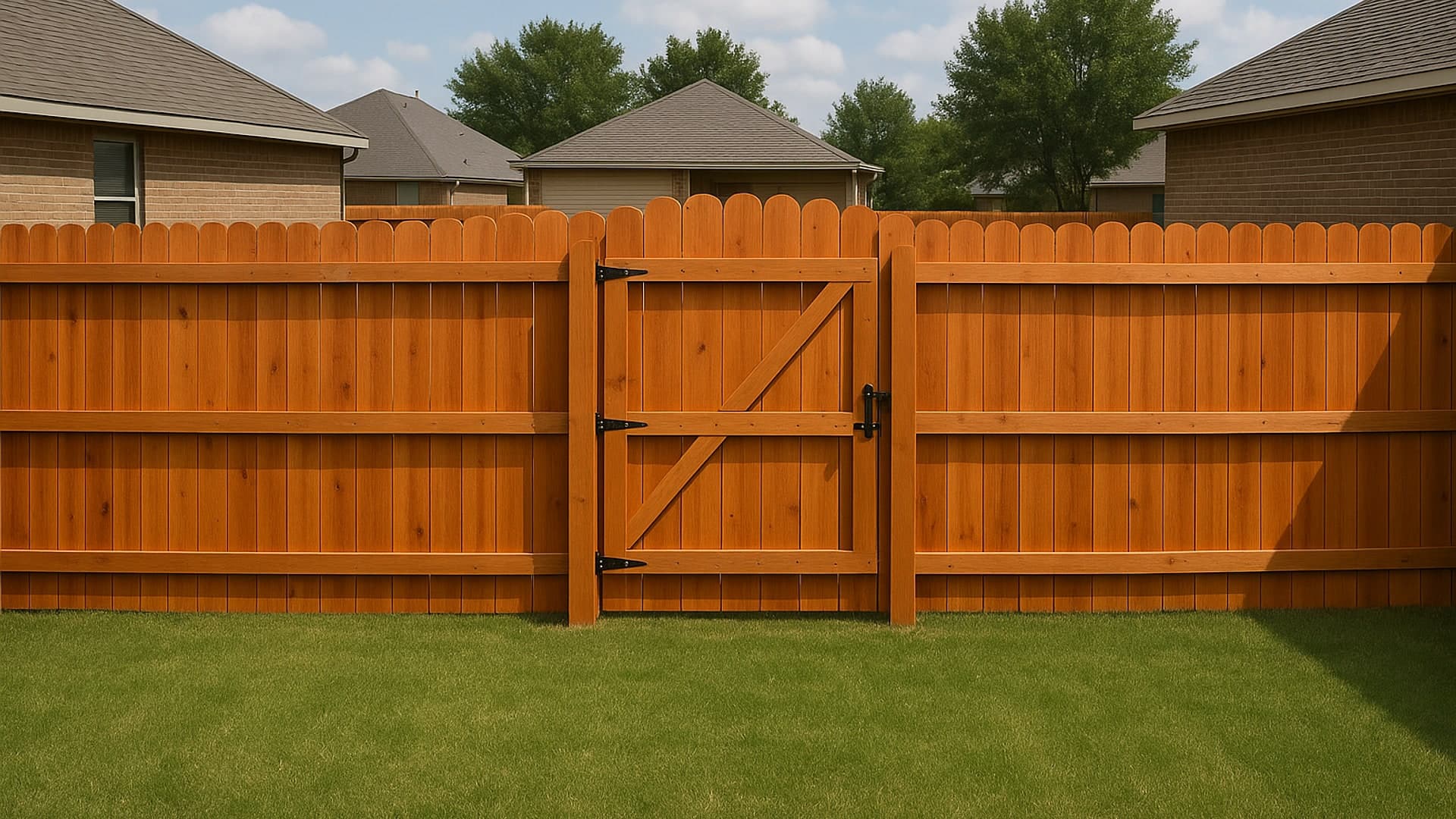 Beautiful wooden privacy fence in a Richmond, TX backyard