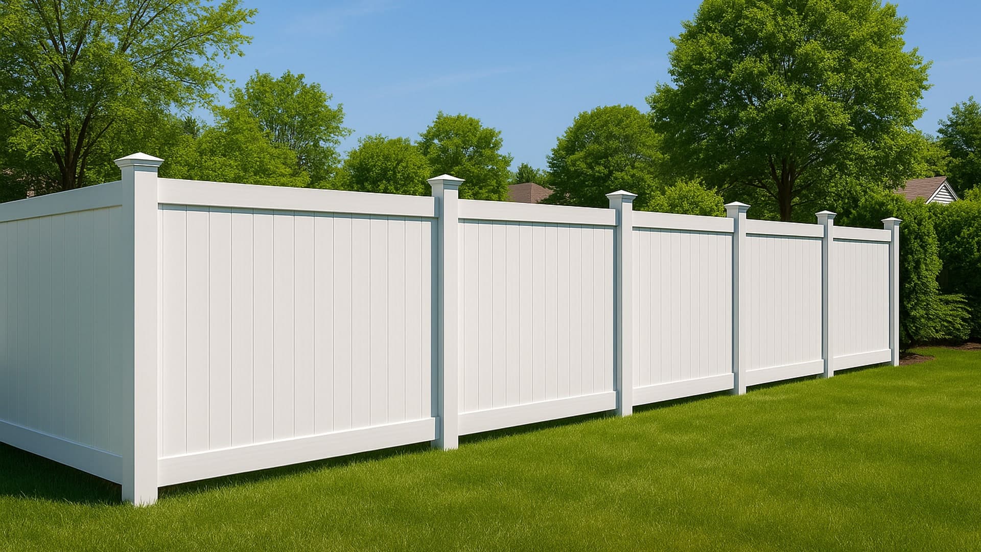 Modern vinyl fence installation in a Deer Park backyard