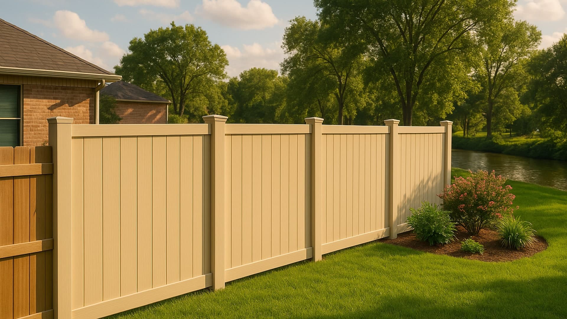 Vinyl fence installation in a Pasadena backyard