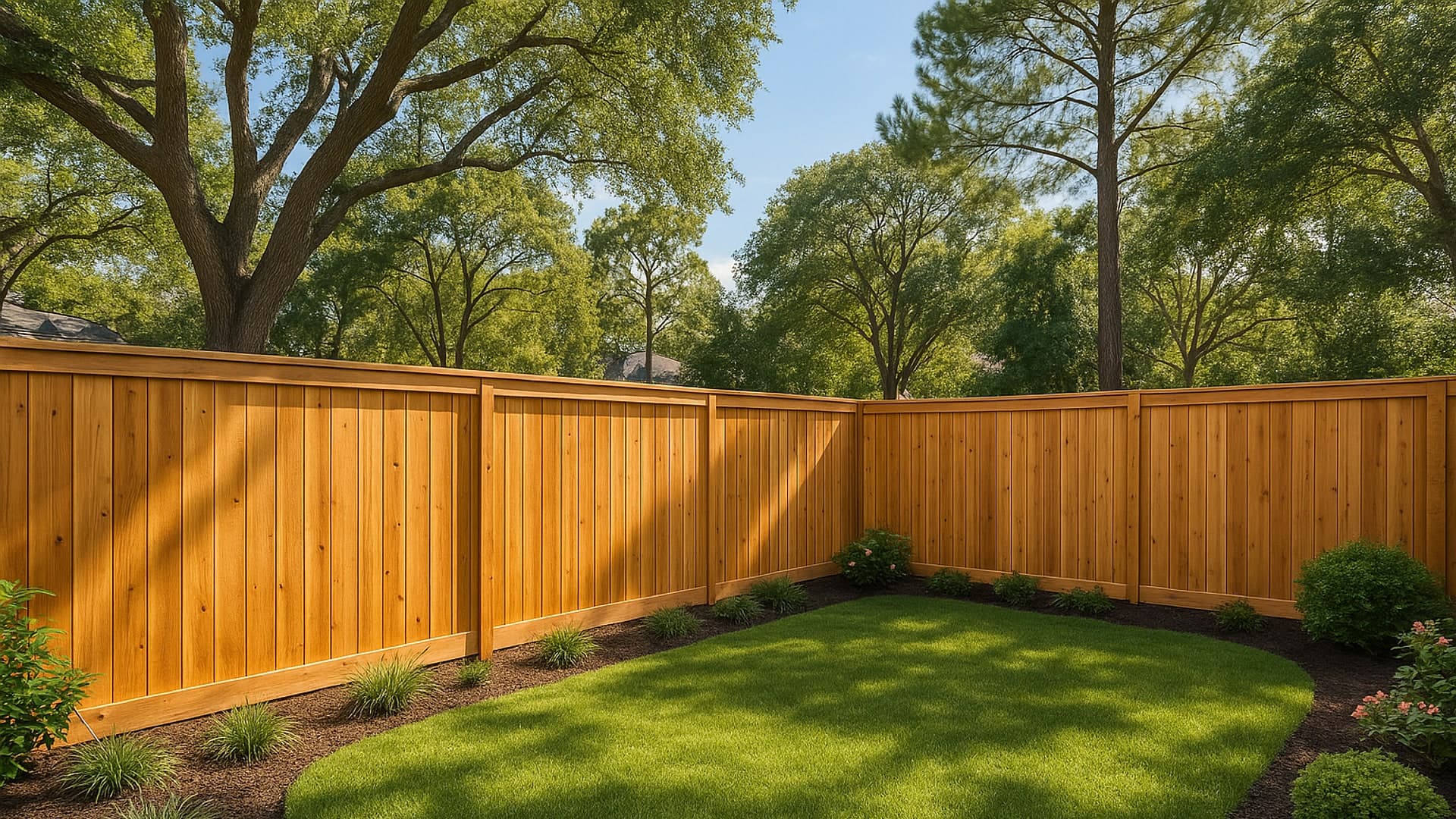 Cedar fence in a Memorial Houston backyard
