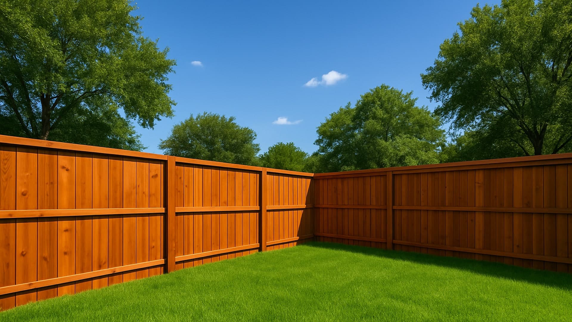 Cedar fence in a sunny Sugar Land backyard